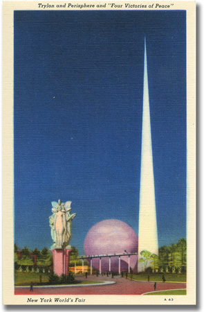 Trylon and Perisphere and “Four Victories of Peace”