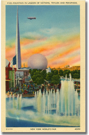 Fountain In Lagoon of Nations, Trylon & Perisphere