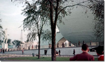 Trylon and Perisphere at night - Theme Center