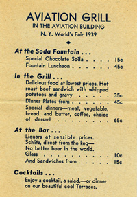 Aviation Grill Menu