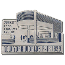 Junket Foods exhibit at the 1939 New York World's Fair metalic sticker