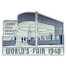 Junket Foods exhibit at the 1940 New York World's Fair metalic sticker