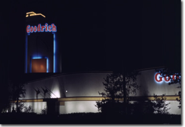 BF Goodrich Tire and Rubber Company at night